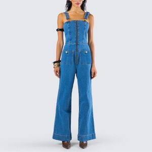 FINESSE Denim Wide Leg Jumpsuit Zip Front Overalls Medium Casual NWOT